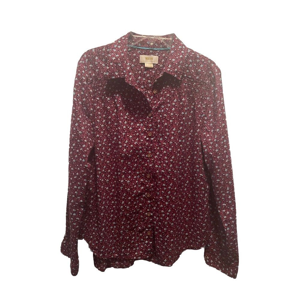 Maeve‎ Anthropologie Red Floral Marisol Button Up Blouse Size 2 Cottage Classic